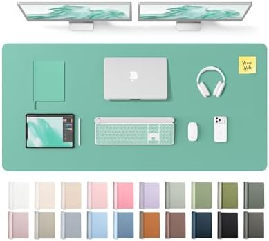 YSAGi Leather Desk Pad Protector, Office Desk Mat, Large Mouse Pad, Non-Slip PU Leather Desk Blotter, Laptop Desk Pad, Waterproof Desk Writing Pad for Office and Home (Green-Blue,55" x 24")