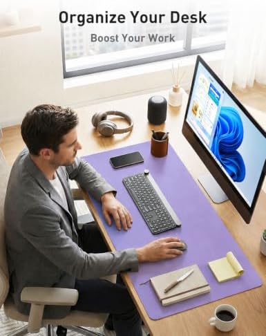Aothia Faux Leather Desk Mat (Light Purple, 48" x 17")
