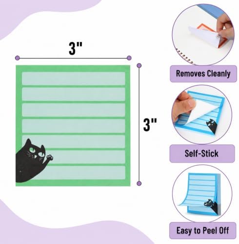 Mr. Pen- Black Cat Sticky Notes Set, 3" x 3", 6 Pads, 480 Sheets