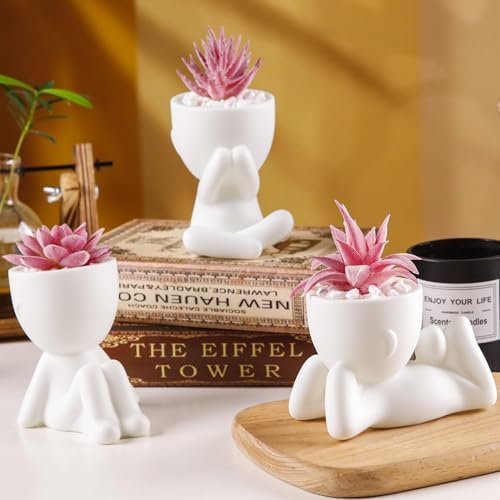 Der Rose 3 Pack Pink Fake Succulents in Human-Shaped Pots for Desk Decor