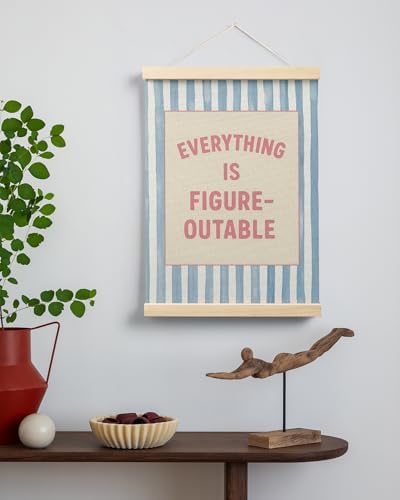 FGFK Preppy Pink and Blue Everything Is Figureoutable Inspirational Framed hanging Canvas wall art Poster Prints office dorm room decor for women, Motivational posters decorations for home bedroom,12x16 Inch