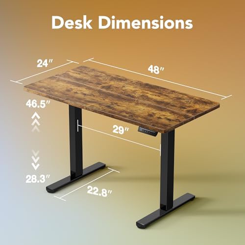 HUANUO 48x24 Inch Electric Standing Desk, Height Adjustable, Rustic Brown