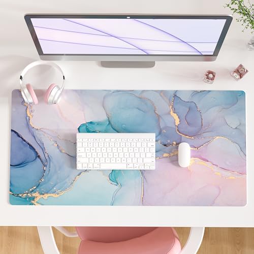 QiyI PU Leather Large Mouse Pad, 31.5" x 15.7", Blue Pink Fluid