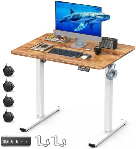 32" Small Rolling Electric Standing Desk Adjustable Height for Home Office