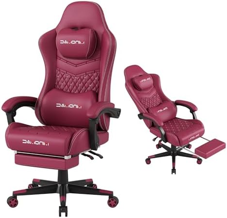 Gaming Chair,Big and Tall Gaming Chair 400lbs Office Chair with Footrest, 90-155° Recline & Removable Headrest Lumbar Support[Spring + 4D Sponge] (RED)