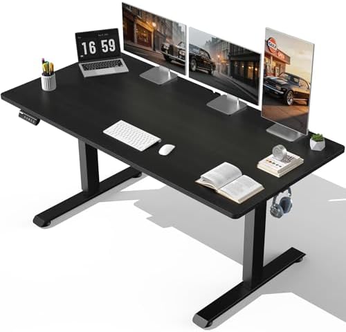 Veken 63"x28" Wider Large Standing Desk, Electric Height Adjustable, Black