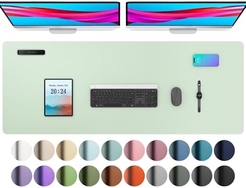 Aothia Large PU Leather Desk Pad Protector - Non-Slip Mouse Pad & Writing Mat for Office/Home, Waterproof, Easy to Clean (48" x 17",Aqua)
