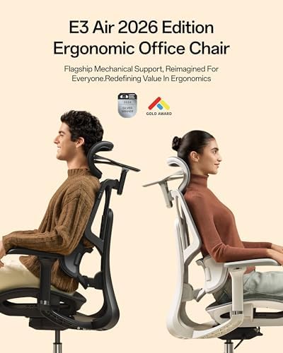 Hbada E3 Air 2026 Ergonomic Office Chair, 3-Zone Lumbar Support, Comfy Home Office Chair with Auto Recline, 4D Headrest & Armrests, 140° Tilt for Work & Relax, Black