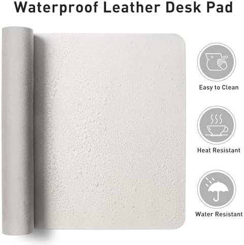 Aothia Leather Desk Pad Protector, Mouse Pad,Office Desk Mat, Non-Slip PU Leather Desk Blotter, Laptop Desk Pad, Waterproof Desk Writing Pad for Office and Home (48"x17", Off-White)