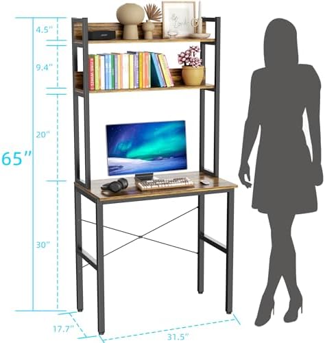Aquzee Small Desk with Shelves, Computer Desk with Hutch, 31"