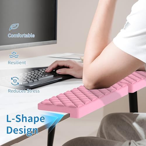 MEKASS L-Shaped Desk Elbow Pad for Desk, Memory Foam Elbow Support Padding with Non-Slip, Ergonomic Desk Edge Cushion, Wrist Comfort Support for Office Home 2 Pcs (Diamond Pink)