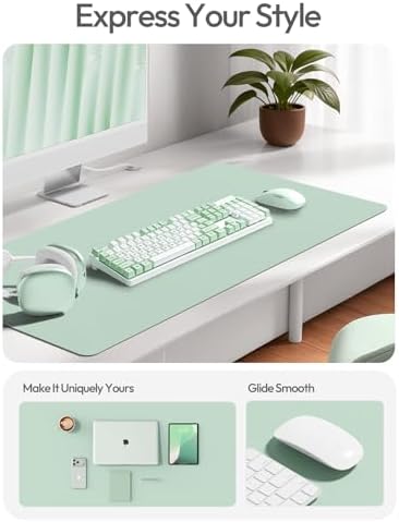 YSAGi Leather Desk Protector, Office Mat, Large Mouse Mat, Non-Slip PU Leather Blotter, Laptop Desk Mat, Waterproof Writing Pad for Office and Home(Pale Green, 63" x 17.2")