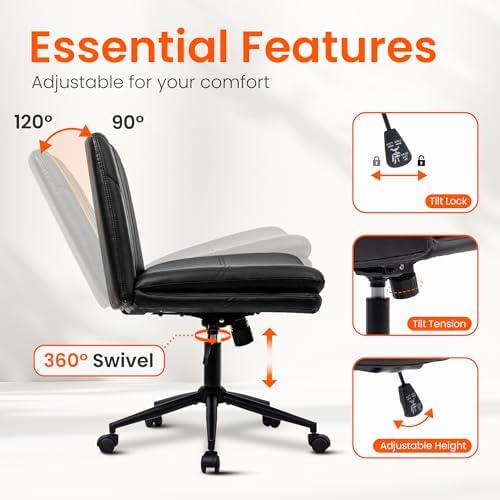 Orange Factory Criss Cross Chair, Wide Leather Vanity Desk Seat, Black Pu