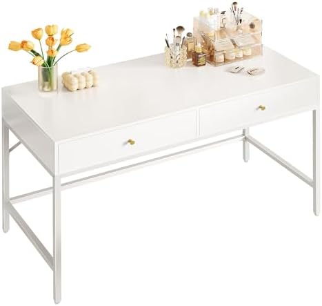SUPERJARE White Vanity Desk with Drawers, 47 inch Computer Desk