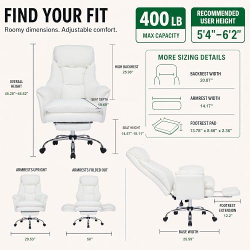 Criss Cross Office Chair with Wheels,Flip-Up Arms and Footrest, White