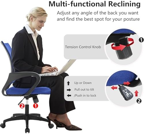 BestOffice Ergonomic Office Chair | Mid-Back Swivel Desk Chair | Dark Blue