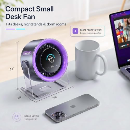 USB Desk Fan for Bedroom: 100 Speeds Digital Display Quiet Portable Fan with Turbo Airflow, 120° Rotating Small Rechargeable Battery Desktop & Wall-Mounted Fans for Bedroom Home Office