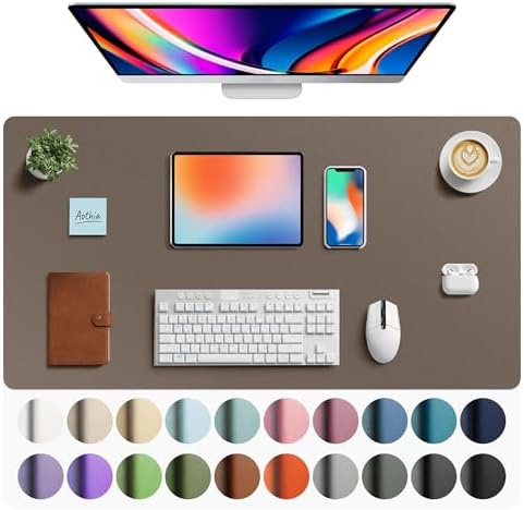 Aothia Faux Leather Desk Mat - Large Mouse Pad, Non-Slip PU Leather Blotter, Waterproof Writing Surface for Office and Home (Coffee, 40" x 24")