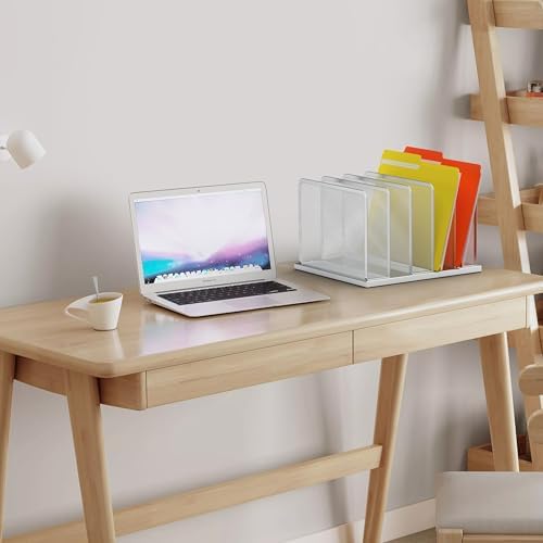 Kuntine.B Desk File Organizer Upright Mesh Desktop Organizer File Sorter Office Organization File Holder for Home, Office & Classroom (Silver, 1 Pack 5-Section)