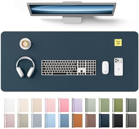 YSAGi Leather Desk Protector, Office Mat, Large Mouse Mat, Non-Slip PU Leather Blotter, Laptop Desk Mat, Waterproof Writing Pad for Office and Home(Dark Blue, 42" x 17.2")