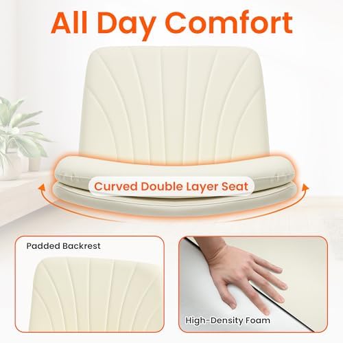 Orange Factory Criss Cross Chair, Wide Leather Vanity Desk Seat, Beige Pu