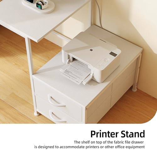 52 Inch Office Desk with 6 Drawers and Printer Space for Storage, Reversible Computer Desk with Monitor Stand & Power Outlets, Home Office Desks, White
