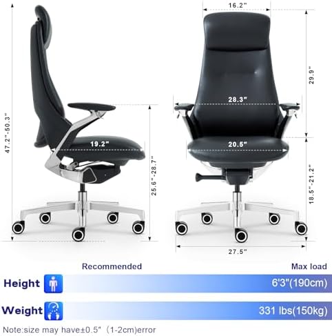 Genuine Leather Executive Office Chair，Top-Grain Cowhide, Ergonomic Design