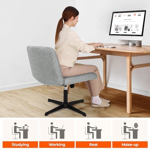 NEO CHAIR Criss Cross Chair with No Wheels, Cozy Wide Armless Seat, Grey