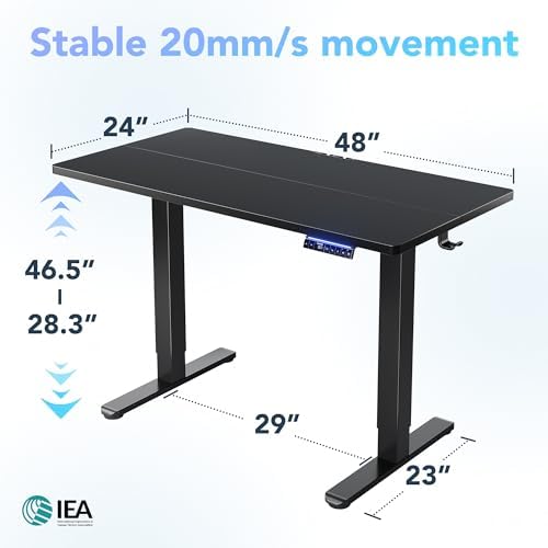 HUANUO 48" AI Smart Standing Desk with App-Synced Sedentary Reminders, Electric Height Adjustable Desk with Body-Data Ergonomic Presets, Voice Control Alexa/Google/Siri, 3 Memory Settings Table, Black
