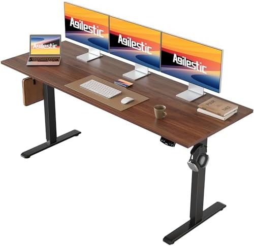 Agilestic 63*24 Inch Height Adjustable Electric Standing Desk, Dark Walnut