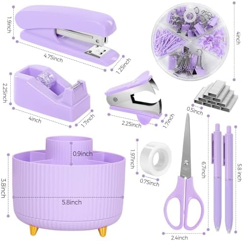 SKYDUE Purple Office Supplies Set with Pencil Holder for Desk,11 PCS