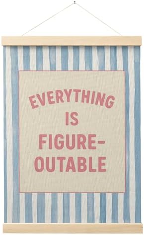 FGFK Preppy Pink and Blue Everything Is Figureoutable Inspirational Framed hanging Canvas wall art Poster Prints office dorm room decor for women, Motivational posters decorations for home bedroom,12x16 Inch