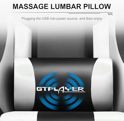 GTPLAYER Gaming Chair, Computer Chair with Footrest and Lumbar Support, Height Adjustable Game Chair with 360°-Swivel Seat and Headrest and for Office or Gaming (White)