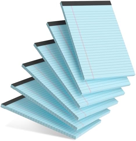 AILZFEI 6pcs Small Note Pad 5x8 College Ruled Blue Legal Pads Paper Notepads 6 Pack Study Back Writing Pads 5 x 8 Legal Pads Perforated Narrow Ruled Pads of Paper Blue
