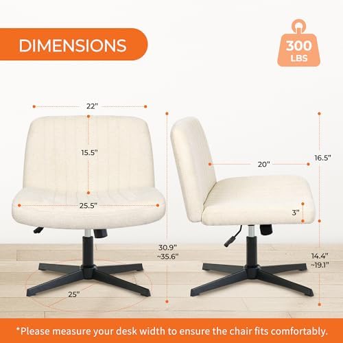 Orange Factory Criss Cross Chair, Wide Fabric Vanity Seat, Beige No Wheel