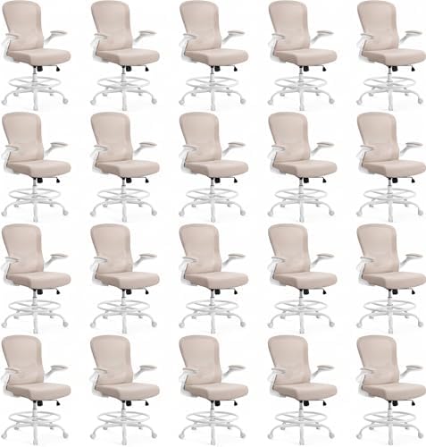 ErGear Drafting Chair,Tall Office Chair with Flip-Up Armrests, High Desk Chair Adjustable Height and Adjustable Footrest Ring, Ergonomic Standing Desk Chair with Lumbar Support, Khaki,20 Pack