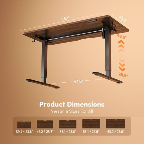 FEZIBO 55 x 24 Inchs Electric Standing Desk, Height Adjustable, Sit Stand Up, Computer Office Desk with Splice Board, Black Frame/Black Walnut Top