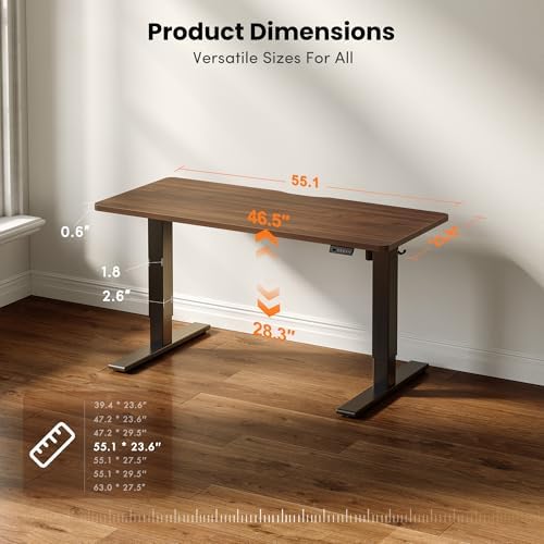 CubiCubi Electric Standing Desk 55 x 24 Inch, Height Adjustable Sit Stand Desk with Memory Presets, Splice Desktop Computer Desk for Home Office, Black Frame/Dark Walnut Top