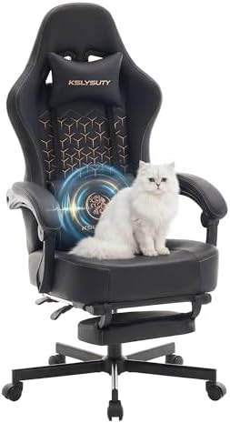 Desk Computer Gaming Chair - Ergonomic Game Office Chair with Extended Footrest and Massage Lumbar Support, Home Gamer Video Game Chairs with Spring Cushion for Adults (Pro Black Leather)