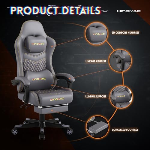 Gaming Chair,Big and Tall Gaming Chair 400lbs Office Chair with Footrest, 90-155° Recline & Removable Headrest Lumbar Support[Spring + 4D Sponge](Grey)