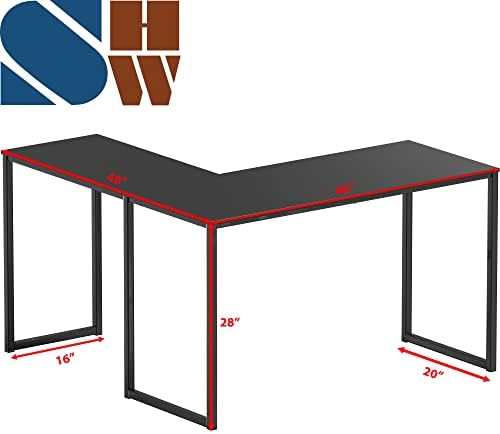 SHW Mission 48 x 48 L-Shape Home Office Computer Desk, Black