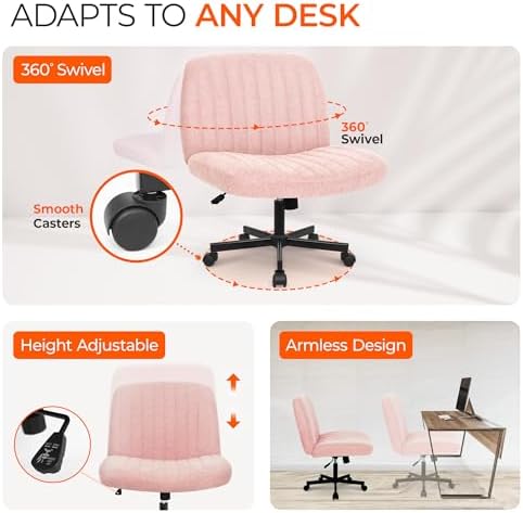 Orange Factory Criss Cross Chair, Wide Fabric Vanity Desk Seat, Pink Wheel