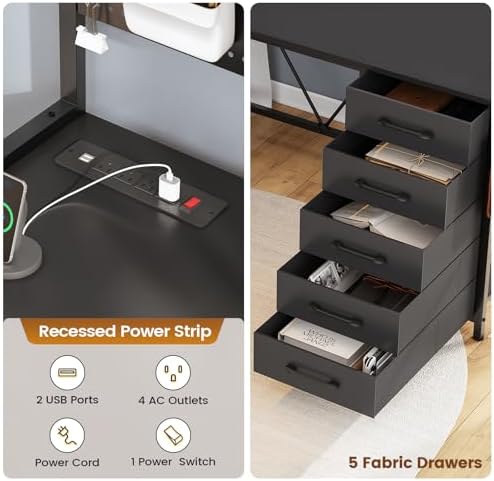 SEDETA L Shaped Gaming Corner Desk with Drawers, Hutch and Storage Shelves