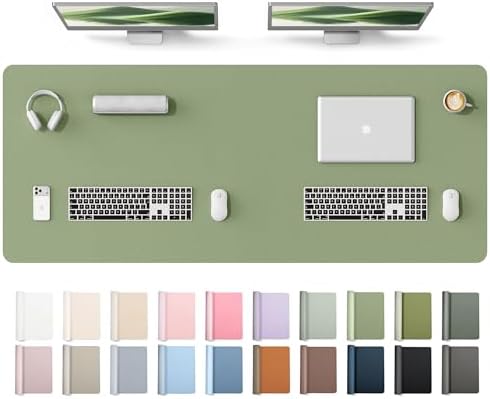 YSAGi Leather Desk Protector, Office Mat, Large Mouse Mat, Non-Slip PU Leather Blotter, Laptop Desk Mat, Waterproof Writing Pad for Office and Home(Bamboo Green, 63" x 24")
