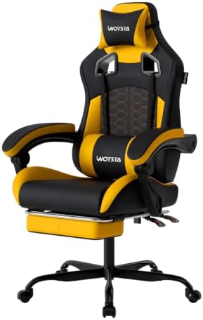 Gaming Chair with Massage,Ergonomic PC Gaming Chair with Footrest Comfortable Headrest and Lumbar Support,High Back Game Chair PVC Leather,300LBS (Sunflower Yellow)