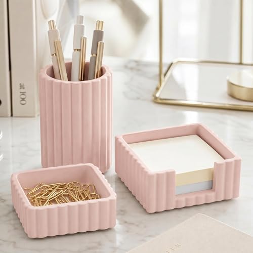 Modern Aesthetic Desk Accessories Set of 3 - Pink Concrete Organizers