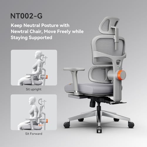 Newtral Office Chair Ergonomic - Home Office Desk Chair, Back Pain Chair with Auto-Following Lumbar Support, 4D Armrest, Seat Depth and Height Adjustable