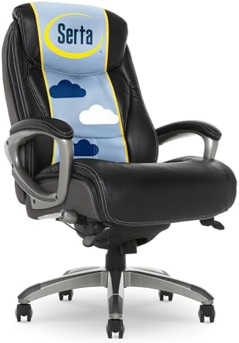Serta Lautner Executive Home Office Desk Chair, Ergonomic High-Back with Adjustable Lumbar & Body Pillows, SmartLayers and ComfortCoils Technology, Mesh and Bonded Leather, Black/ Gray