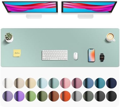 Aothia Faux Leather Desk Mat - Non-Slip PU Leather Desk Blotter, Waterproof Writing Surface, Large Desk Pad for Office & Home (Light Blue, 55" x 17")