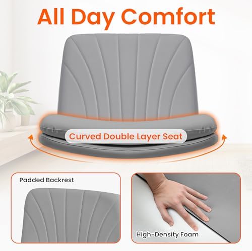 Orange Factory Criss Cross Chair, Wide Leather Vanity Desk Seat, Grey Pu